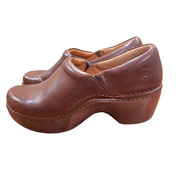 Ariat Danish Clogs Brown Leather Slip-on Wedge Shoes Size 38 - Picture 2 of 8